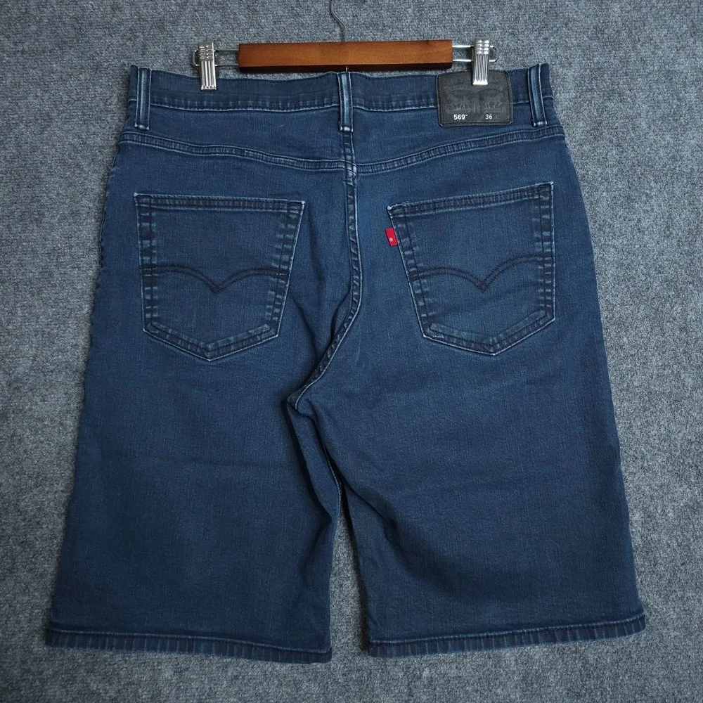 Levis 569 Shorts Mens 36 Blue Denim Loose Straight Jorts Baggy Skater Faded